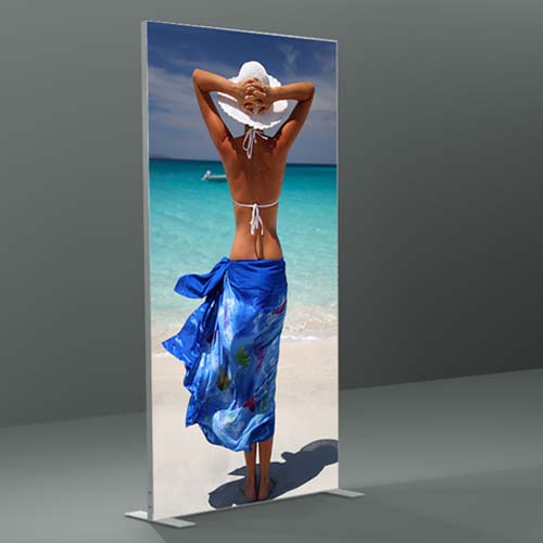 AE 6ft x 8ft frame, featuring a graphic of a lady at the beach.