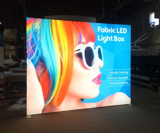 Bright and colourful fabric LED lightbox sized around 114" x 94"